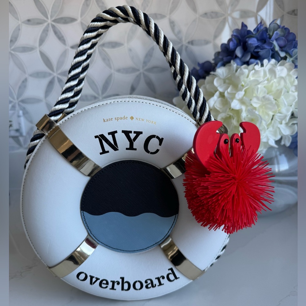 Kate Spade White and Navy Life Preserver Bag and Kate Spade crab charm